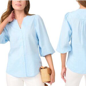 J.Mclaughlin Haxton Blouse Blue Button-Up 100% Cotton Preppy Old Money Sz XL